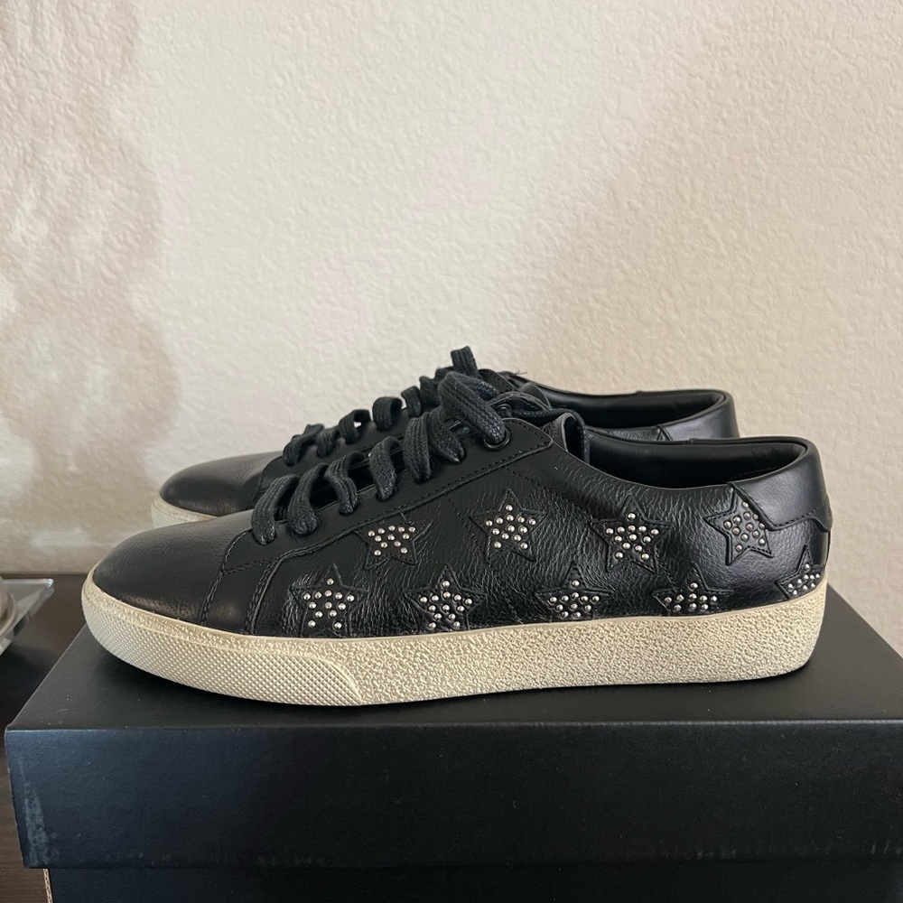 Saint Laurent Leather Studded Star Sneakers